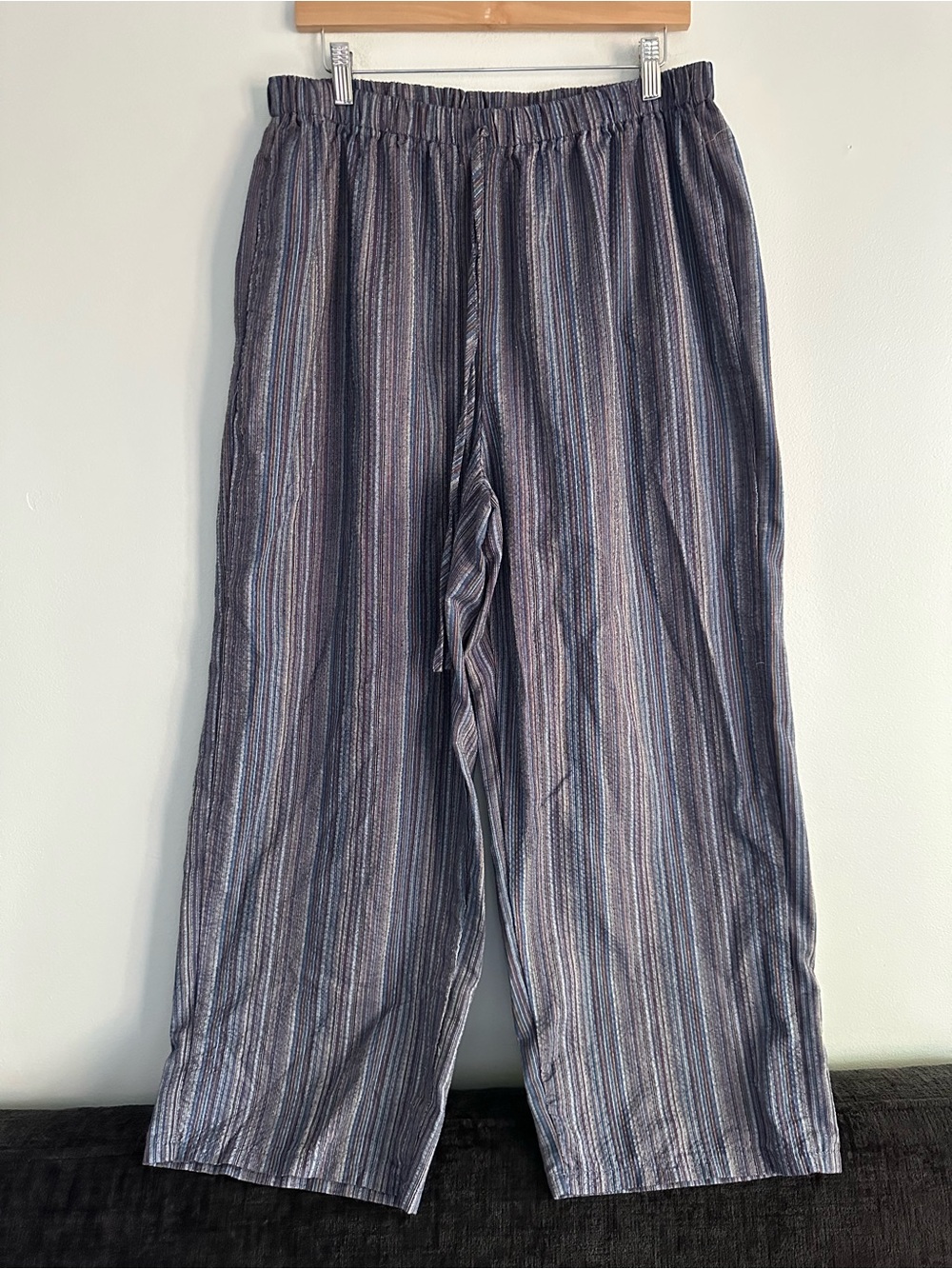 SHEIN Cotton Blend Striped Elastic-Waist Pants - Blue Gray Size 1XL